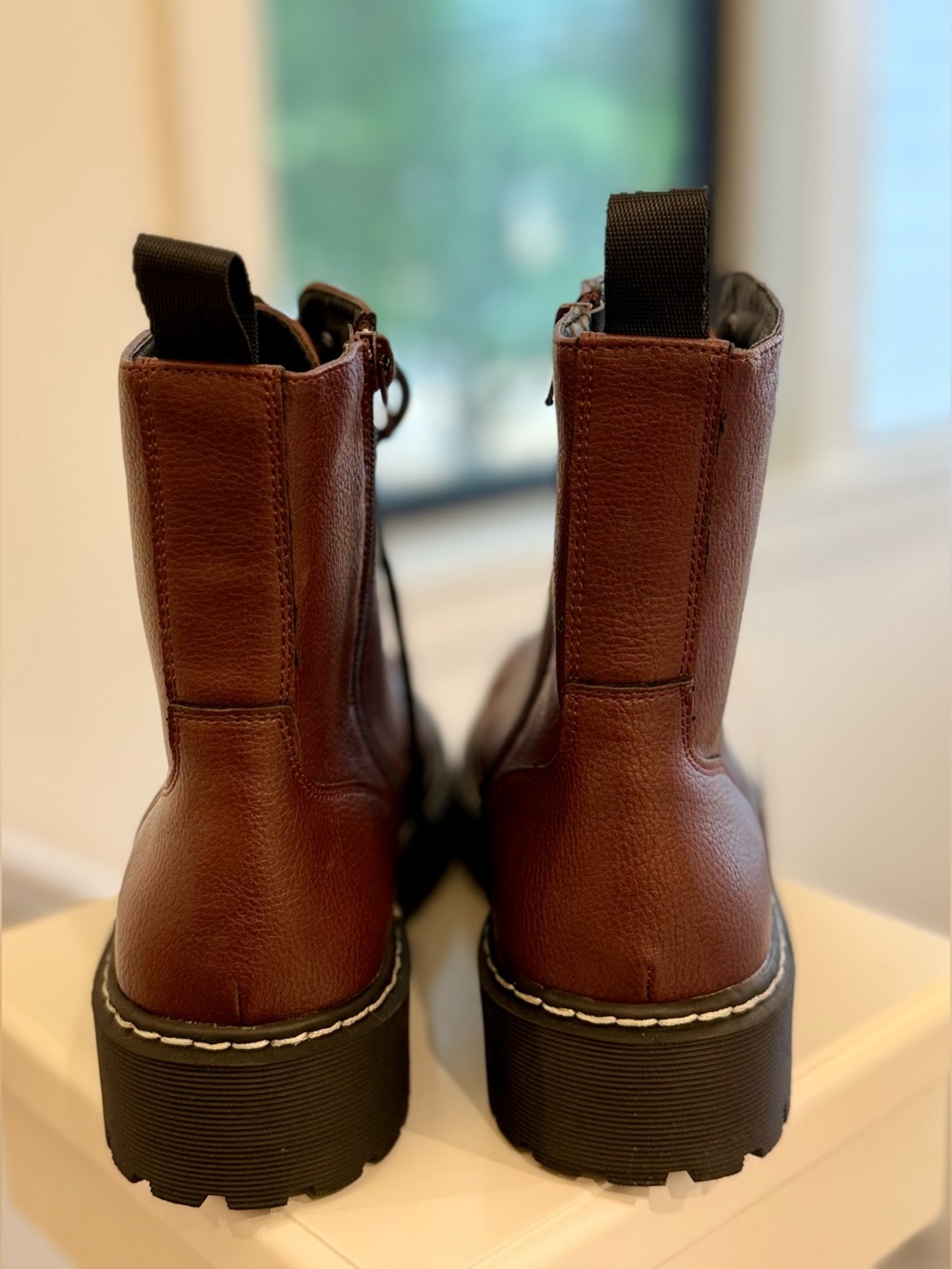 Sincerely Jules Women’s Cognac Combat Boots Size 9 NWT Lace Up Side Zip Lug Sole - Picture 3 of 7